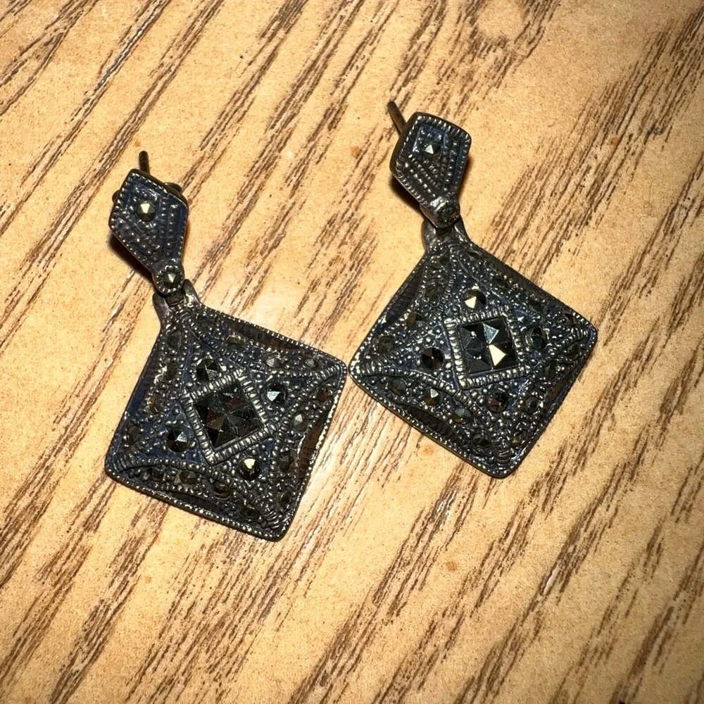 925 drop earrings sterling silver marcasite encrusted see coordinating bracelet